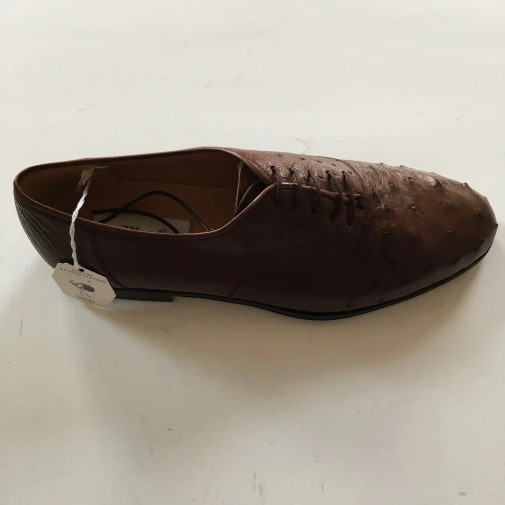 Mezlan mens shoes genuine full ostrich leather 10.5m brown lace up made in Spain